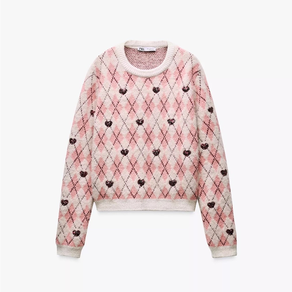 Price Firm - ZARA Heart Jacquard Knit Sweater Sz M